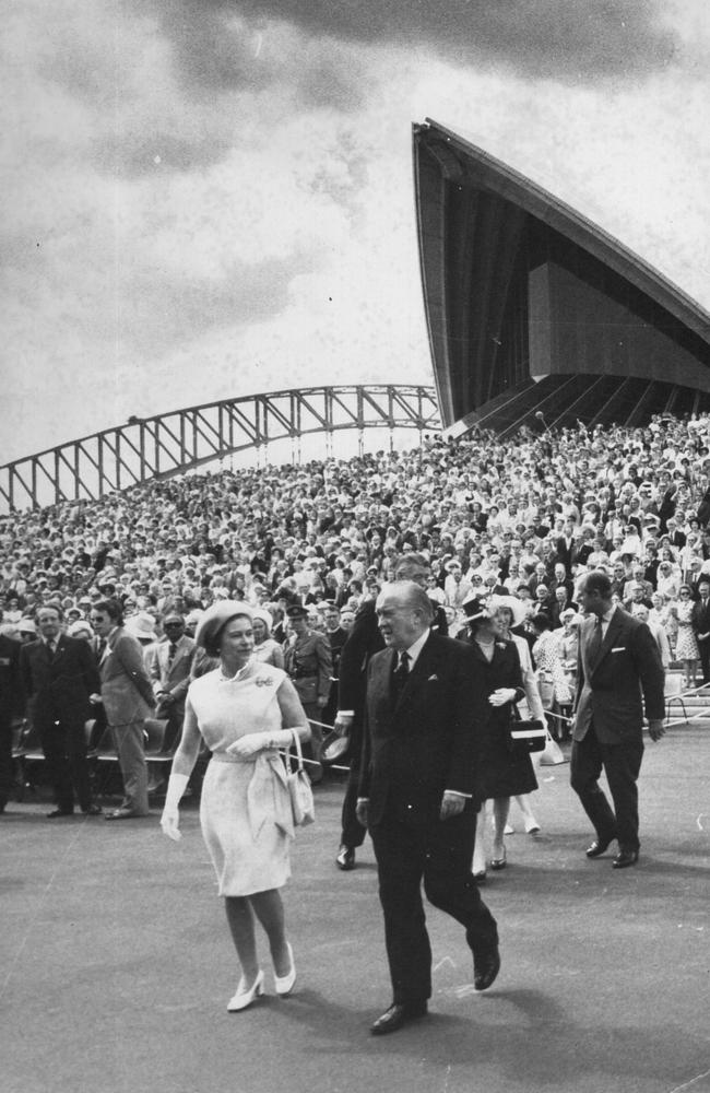 1973: Attending the opening of the Sydney Opera House. Picture: News Corp Australia