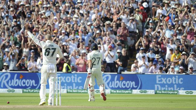 Rory Burns salutes the crowd after reaching his century. Picture: AP