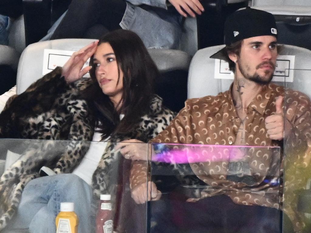 Hailey and Justin at the Super Bowl. Picture: Patrick T. Fallon / AFP