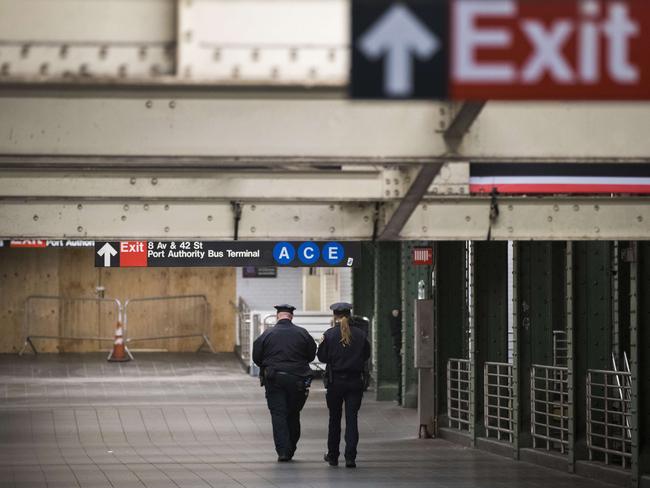 Police patrol the subway looking for suspicious behaviour, with terrorism a constant fear. Picture: Drew Angerer/Getty Images/AFP