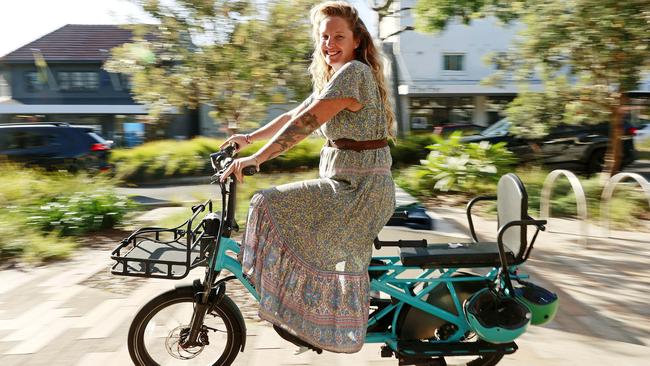 Monique Svenson rides her e-bike to work at her Young Bondi store every day. Picture: Tim Hunter.