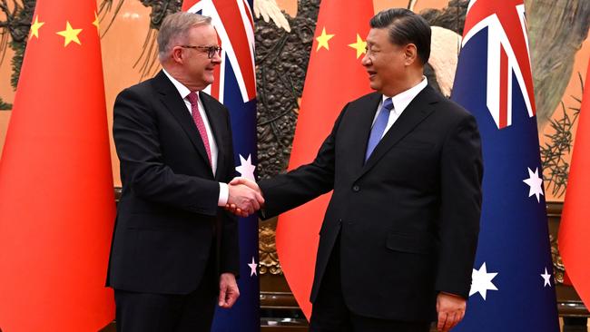 Australian Prime Minister Anthony Albanese meets with China's President Xi Jinping at the Great Hall of the People in Beijing, China, earlier this month. Picture: AAP/Lukas Coch