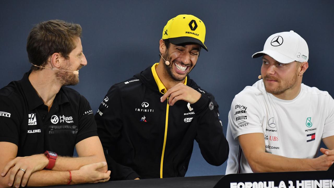 Grosjean, Ricciardo and Bottas at the Brazil drivers’ conference. Picture: Nelson Almeida