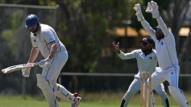 VTCA: Haig Fawkner appeals for the wicket of Aberfeldie’s Thomas Godsell. Picture: Andy Brownbill