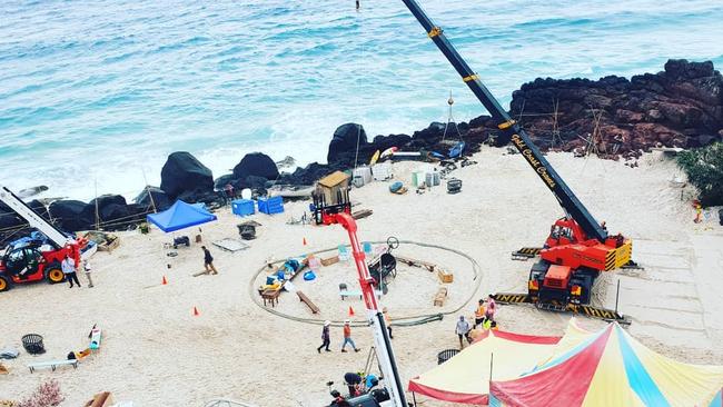 The set for movie Monster Problems at Lovers Rock Park on the Gold Coast. Photo: Stephen Spencer/ Instagram