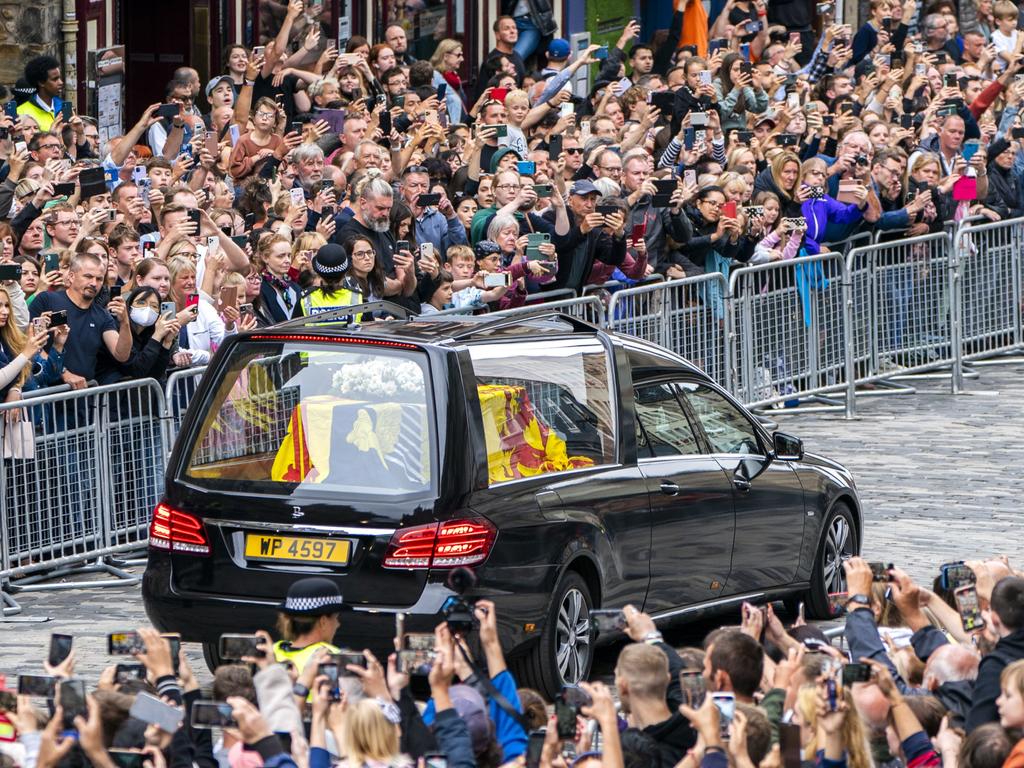 Thousands watched on as the Queen’s coffin travelled through the streets of Edinburgh. Picture: Getty Images.