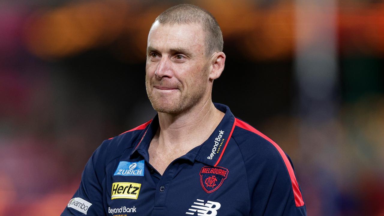 BRISBANE, AUSTRALIA - JUNE 28: Simon Goodwin is seen prior to the 2024 AFL Round 16 match between the Brisbane Lions and the Melbourne Demons at The Gabba on June 28, 2024 in Brisbane, Australia. (Photo by Russell Freeman/AFL Photos via Getty Images)