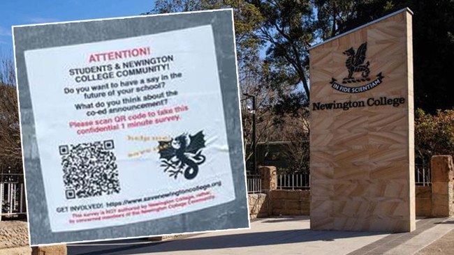 The Newington College parents group opposed to the school going co-ed has been raising awareness about their campaign through posters fixed to fences and power poles.