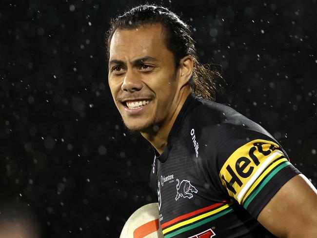 BATHURST, AUSTRALIA - APRIL 29:  Jerome Luai of the Panthers  warms up during the round nine NRL match between Penrith Panthers and Wests Tigers at Carrington Park on April 29, 2023 in Bathurst, Australia. (Photo by Mark Metcalfe/Getty Images)