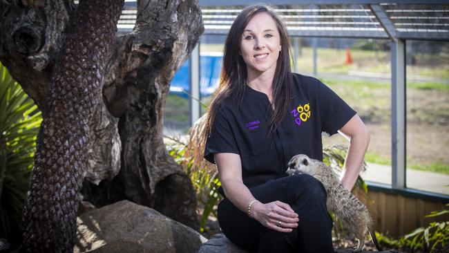 Zoo Doo director Donna Cuttriss with some meerkats. Picture: LUKE BOWDEN