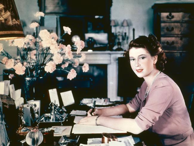 The then Princess Elizabeth at her desk in her sitting room at Buckingham Palace 1946. Picture: Lisa Sheridan/Royal Lisa/Hulton Archive/Getty Images