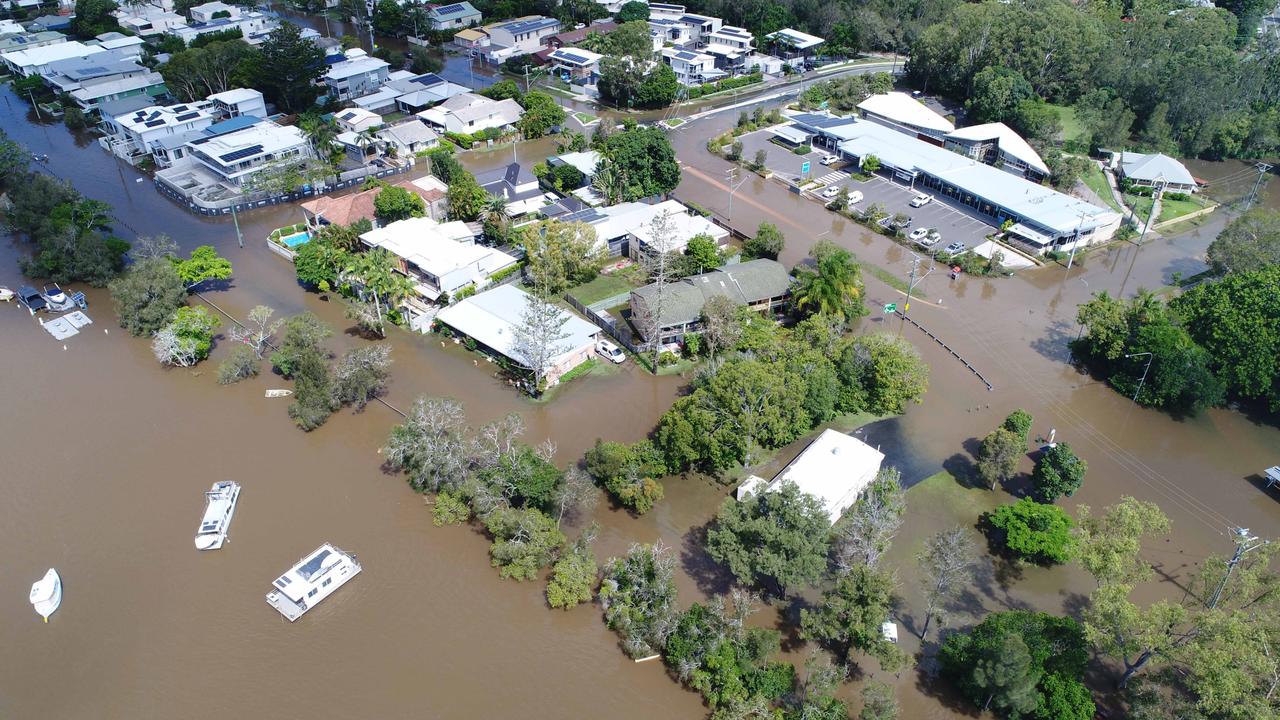 Hilton Tce, Tewantin, remains closed after heavy rainfall over the weekend. (aerial photos Noosa River). Picture: Patrick Woods.