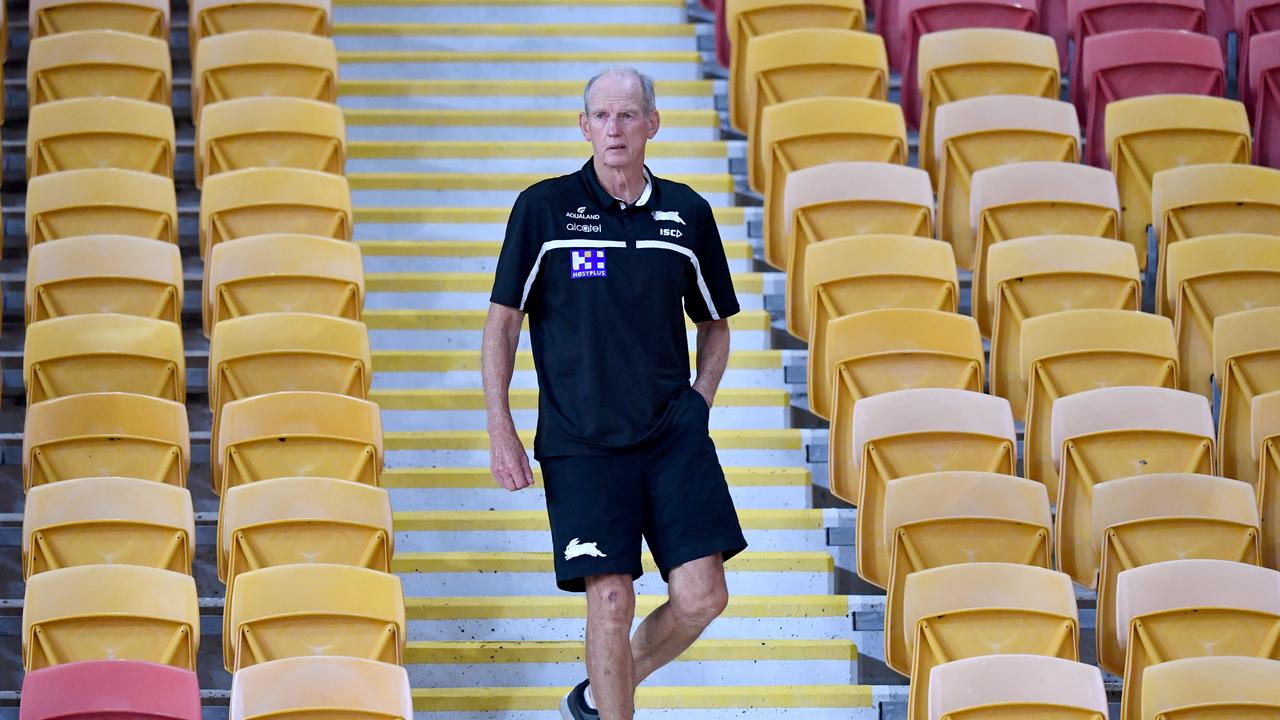 Wayne Bennett among the empty seats at Suncorp Stadium.