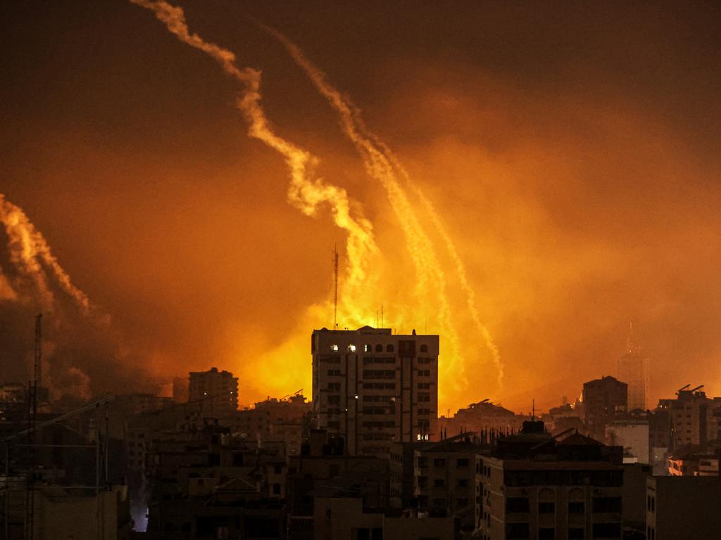 Smoke rises and billows in different regions of Gaza as the Israeli army conducts the most intense air attacks on the 21st day in Gaza Strip, Gaza on Saturday. Picture: Getty Images