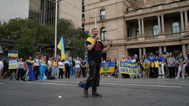 Anton Bogdanovych speaks at a Ukraine rally on May 15. Picture: Michelle Haywood