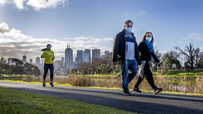 People exercising along the Yarra river trail on Monday afternoon. Picture: NCA NewsWire/David Geraghty