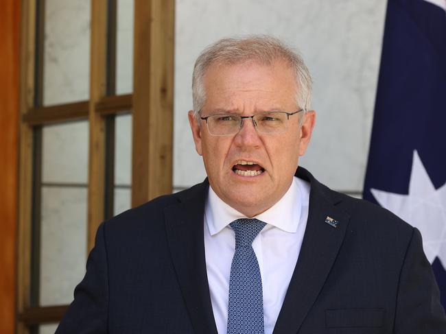 Prime Minister Scott Morrison gives an update after the emergency talks. Picture: Gary Ramage