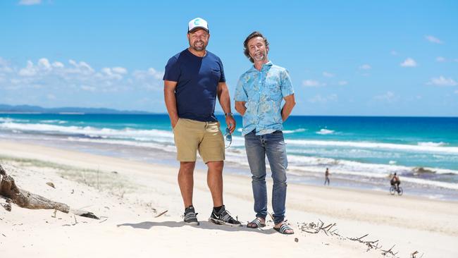 TripADeal founders Richard Johnston (right) and Norm Black (left) are selling a controlling stake in the Byron Bay travel business to Qantas. Picture: Nigel Hallett