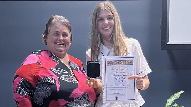 Indigenous Student of the Year Award - Rylei Braddick presented by Karen Clarey - Tin Can Bay State School awards.