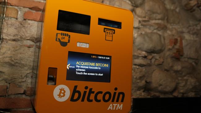 A picture shows a Bitcoin ATM in Rovereto, northern Italy. Picture: AFP/Pierre Teyssot