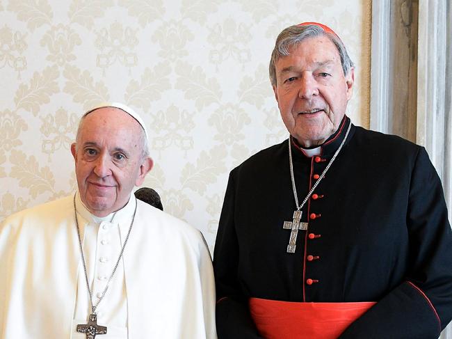 Pope Francis with Cardinal George Pell in Rome last month. Picture: AFP