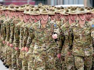 Australian Defence Forces personnel from Force Protection Element 4 (FPE4) and Force Communication Element 3 (FCE3) parade as they are farewelled before deploying to Afghanistan at Gallipoli Barracks in Brisbane, Monday, June 29, 2015. Their deployment is aimed at supporting Australia's force protection mission in Afghanistan. (AAP Image/Dan Peled) NO ARCHIVING. Picture: DAN PELED