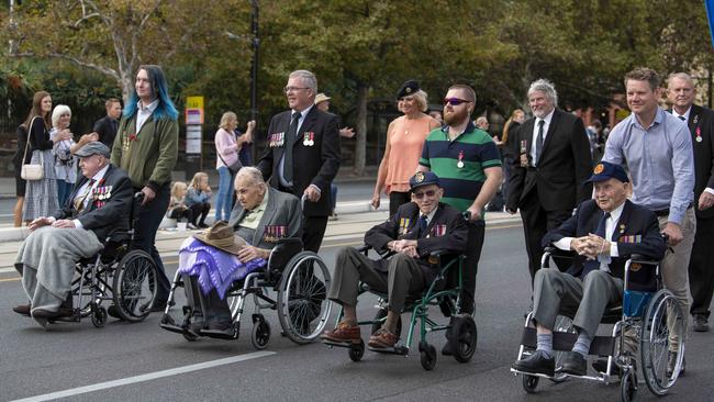 The Anzac Day march through the CBD. Picture: NCA NewsWire / Naomi Jellicoe