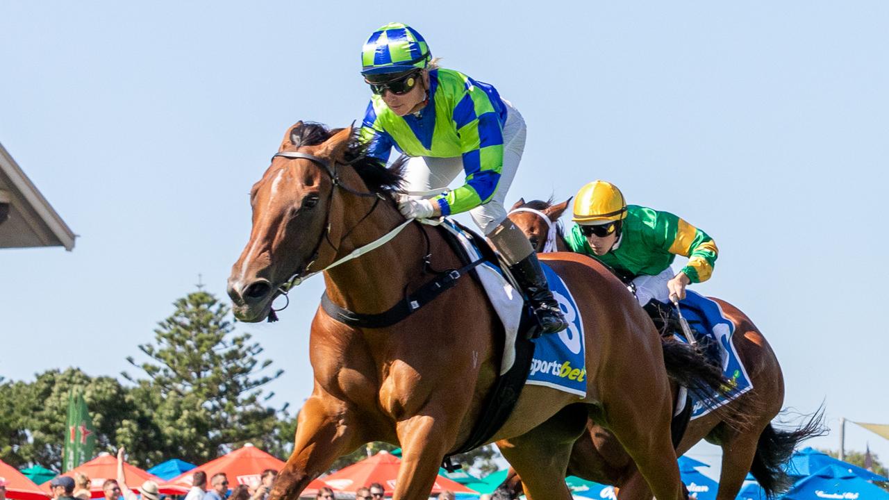 Prairie Flower cruises to an easy win in the Durbridge Stakes at Morphettville. Picture: Makoto Kaneko