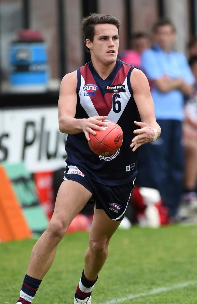 Harley Balic taking a kick for Sandringham Dragons.