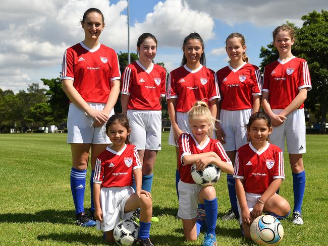 Pagewood Botany Football Club members pose for a photo at Jellicoe Park in Pagewood. Picture:Joel Carrett