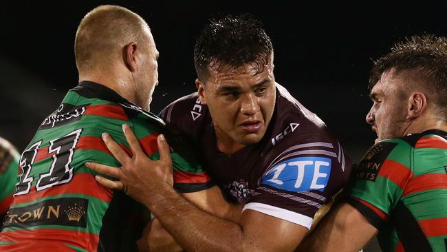 Manly Sea Eagles player Lloyd Perrett experienced ‘near fatal’ heat stroke at training in 2018. Picture: Matt King/Getty Images