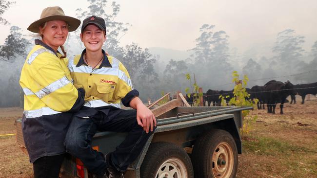 Rachel Wylie and her 12-year-old son John left Sydney for a quieter life but found themselves surrounded by fire at the remote country property in Killabakh. Picture: Gary Ramage