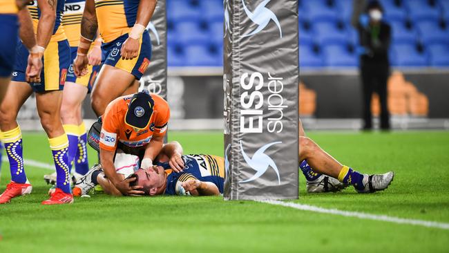 NRL 2021 RD25 Parramatta Eels v Penrith Panthers. Keegan Hipgrave suffered a severe concussion. Picture: NRL Photos