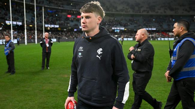 Walsh left the ground in the second quarter and did not return. (Photo by Morgan Hancock/AFL Photos via Getty Images)