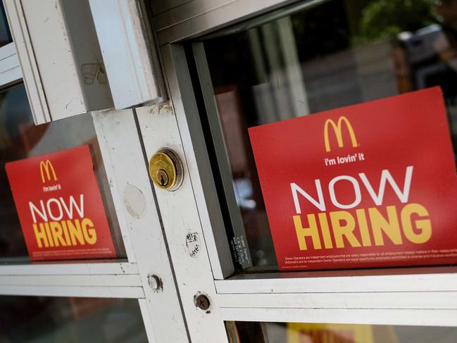 NEW YORK, NY - JUNE 2: 'Now Hiring' signage is displayed on the entrance to a McDonald's restaurant in Lower Manhattan, June 2, 2017 in New York City. While U.S. unemployment has hit it lowest level since 2001 at 4.3 percent for May, the U.S. economy added only 138,000 jobs last month and many Americans have stopped looking for work.   Drew Angerer/Getty Images/AFP == FOR NEWSPAPERS, INTERNET, TELCOS & TELEVISION USE ONLY ==