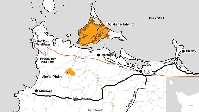 Project map of proposed windfarm on Robbins Island. Picture: ACEN