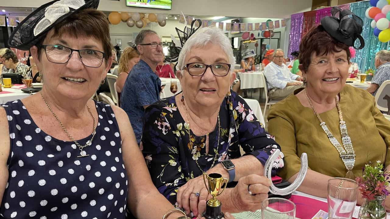 Pam Wilson, Colleen Glencross and Sandra Murphy front and centre at The Heights for the main event on Melbourne Cup Day.