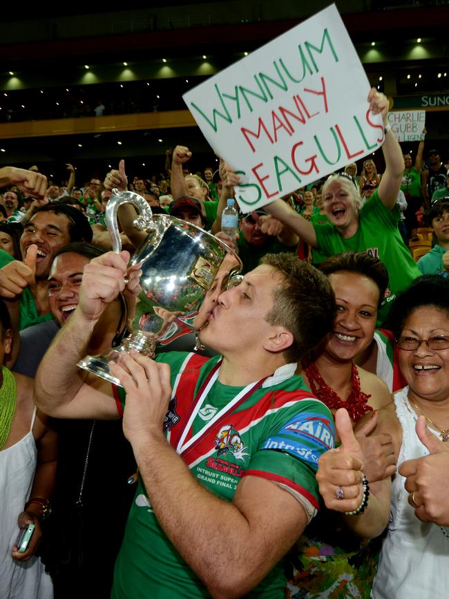 Wynnum captain Luke Dalziel-Don with the fans and trophy in 2012.