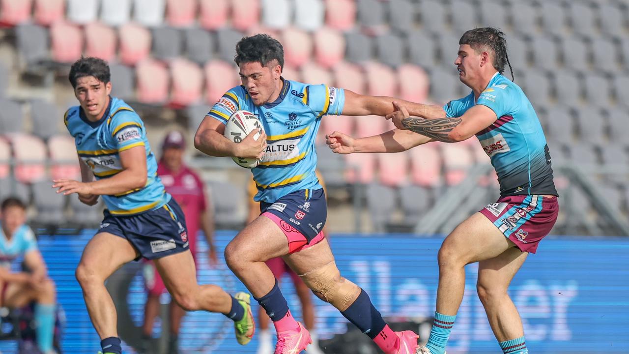 DJ Talaepa playing for Norths Devils – he is the Mabel Park forward leader.