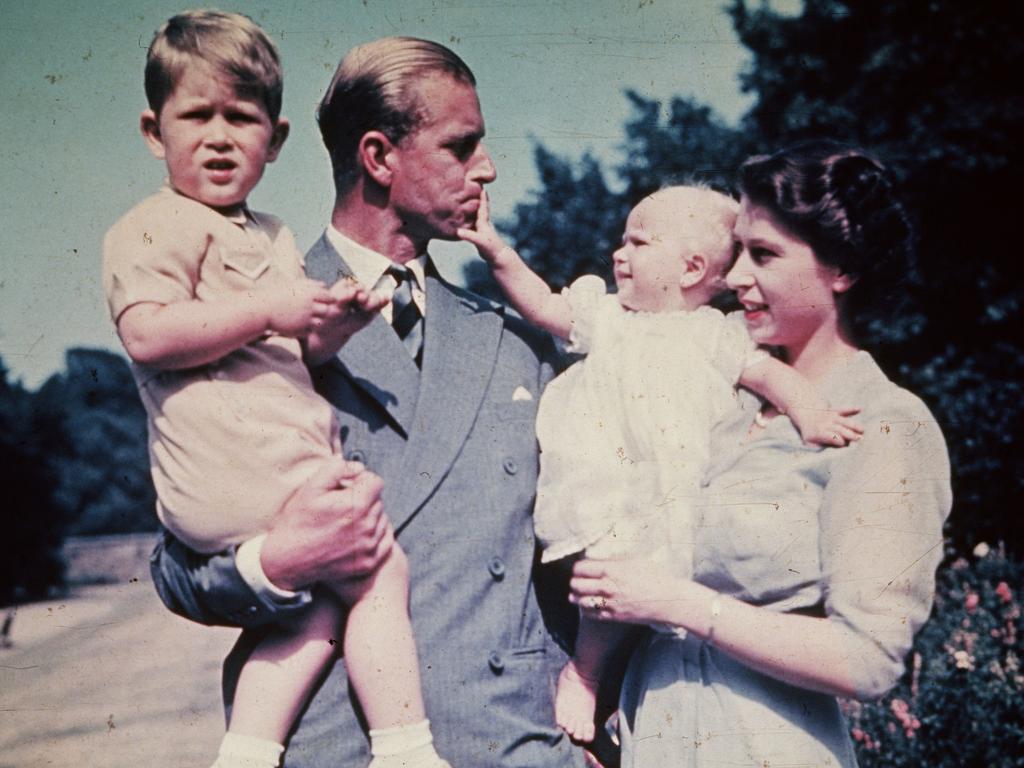 August 1951: Princess Elizabeth with her husband Prince Philip Duke of Edinburgh and their children Prince Charles and Princess Anne. Picture: Keystone/Getty Images
