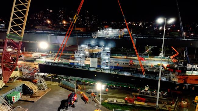 A steel beam being lifted into place. Picture: Supplied