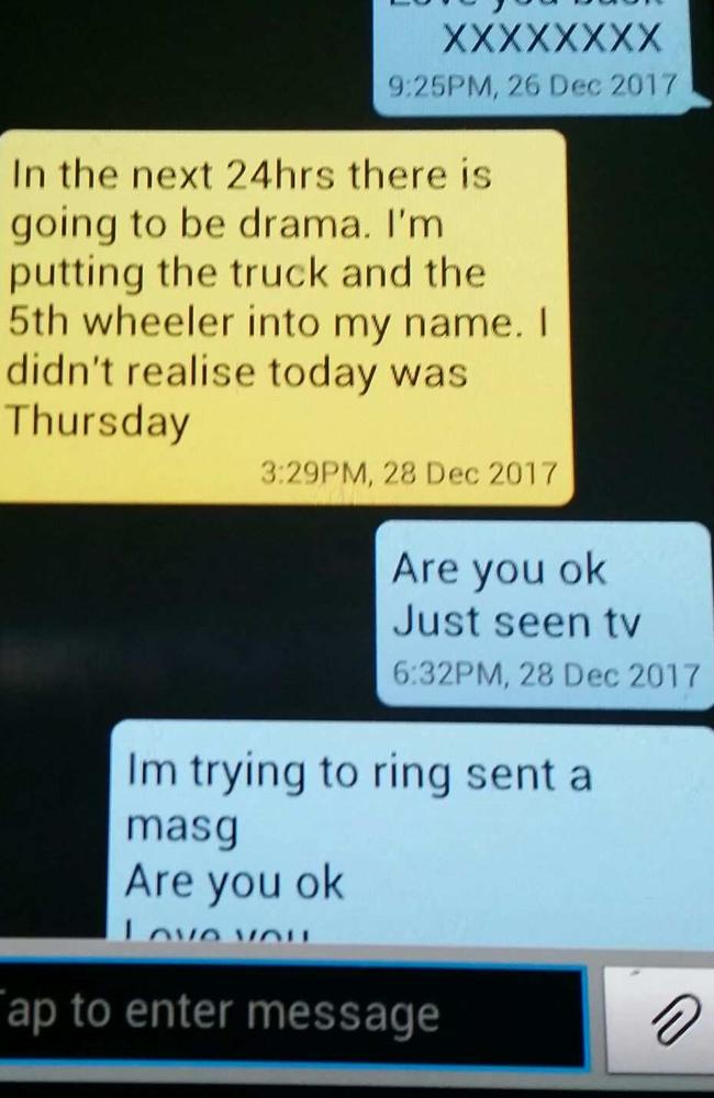 The tragic text messages between Alicia Little and her mother on the afternoon she died trying to leave Evans, predicting ‘there will be drama’.