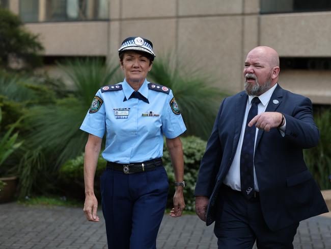 NSW Police Commissioner Karen Webb, with and NSW Police Association President Kevin Morton. Picture: NCA NewsWire / David Swift