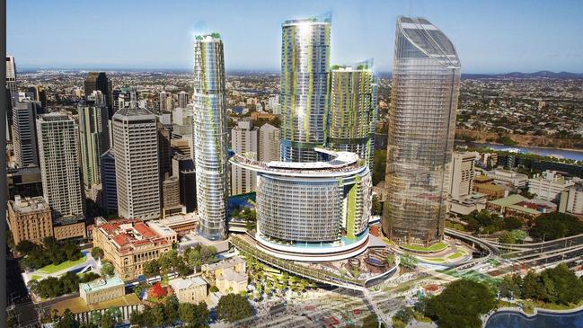 An artist impression of the Queen’s Wharf casino complex which is due to open in 2022. Picture: Queen's Wharf