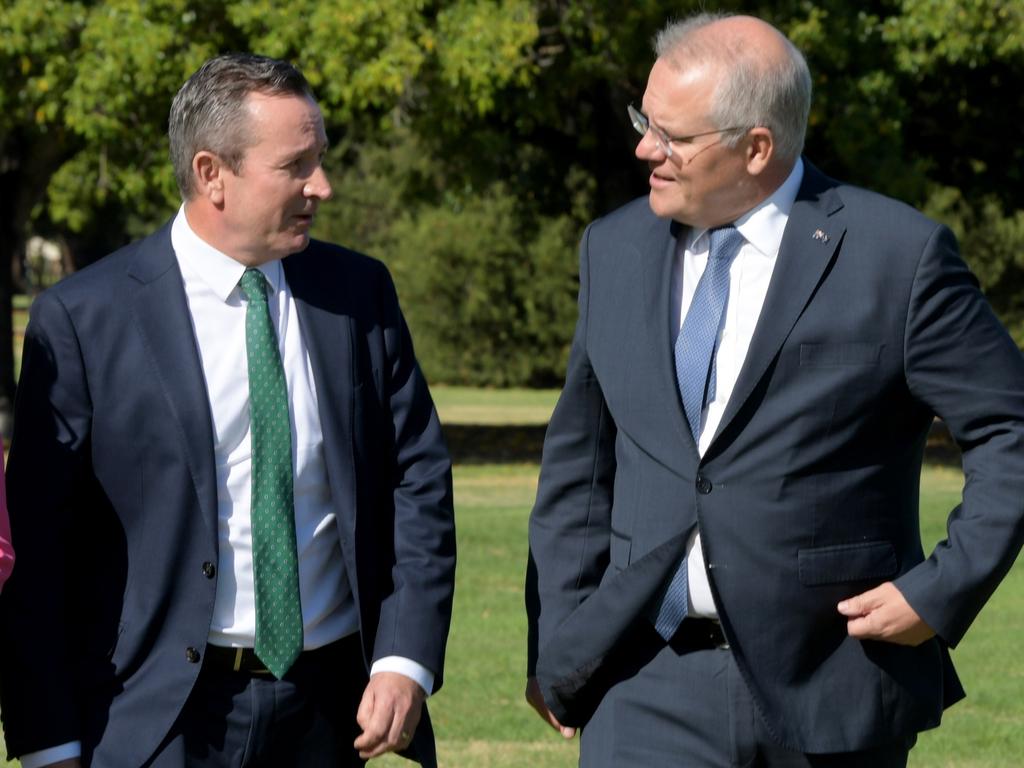 Scott Morrison has repeatedly tried to tell WA voters he works well with popular Premier Mark McGowan. Picture: NCA NewsWire/Sharon Smith