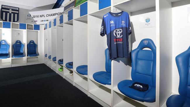 The locker room at South Melbourne’s Lakeside Stadium. Picture: Tim Carrafa