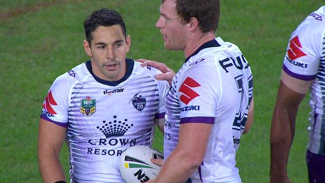 Billy Slater looks disappointed after dropping the ball.
