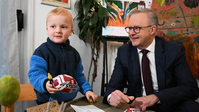 Anthony Albanese visits a childcare centre in Brisbane in July. Picture: Dan Peled