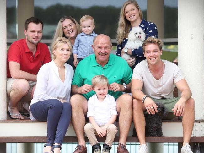 Wally’s clan in 2016: (top, from left) son Mitchell and Sarah holding grandson Luke, daughter Jamie-Lee, (bottom, from left) Jackie, Wally with three-year-old James, and Lincoln. Picture: Jamie Hanson