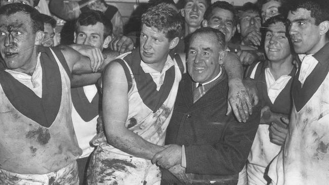 Max Papley and Tommy Lahiff celebrate a South Melbourne win and their birthdays in 1965.